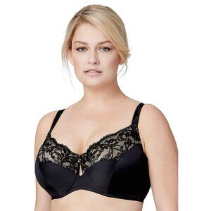 Bramour by Glamorise size 46D Underwire Bra Black Tribeca 7006 Lace Womens